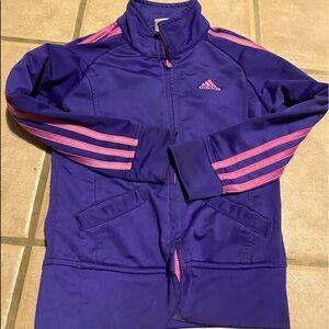 Purple Adidas Gurls Jacket Size 5 stripes EUC ! Athletic Wear soccer gym